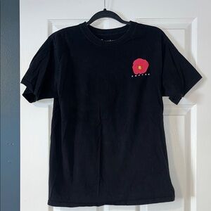 Empyre Black Tee with Red and Yellow Floral Design